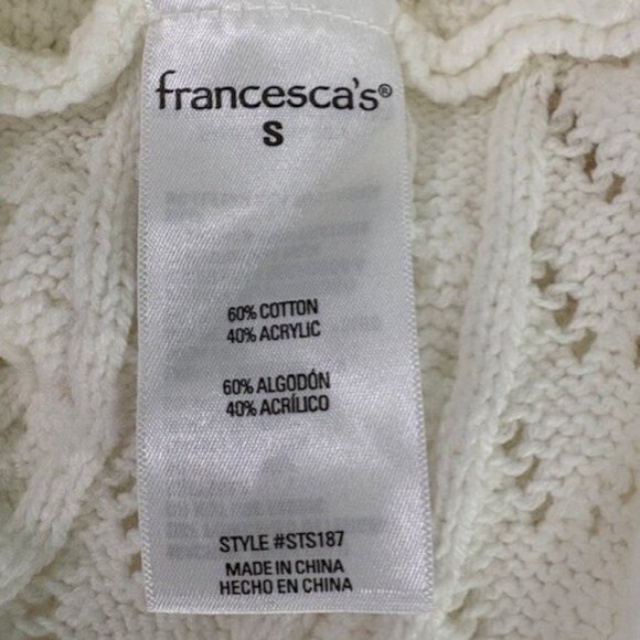 mi ami Francesca's Cable Knit Knotback Sweater Women's S Off White V-Necl L/S - Picture 8 of 10